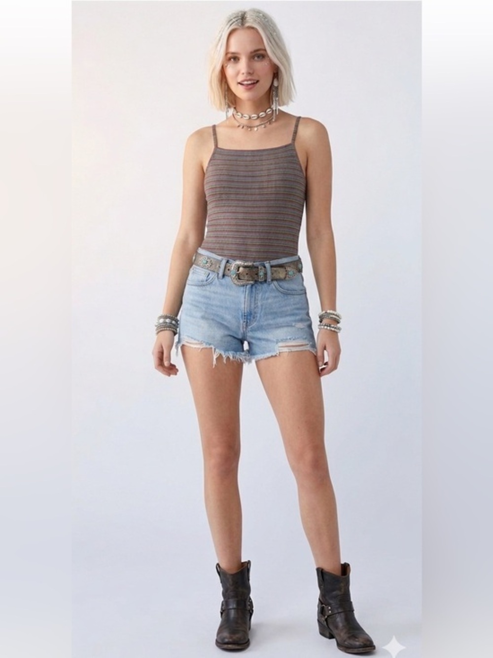 TopShop Festival Striped Multicolour Bodysuit Size 8 Bohemian